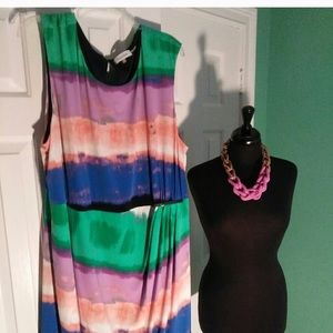 Calvin Klein Multi Color Dress w/Gold Metal Detail